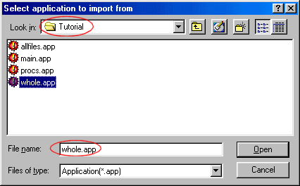 Main - Select application to import