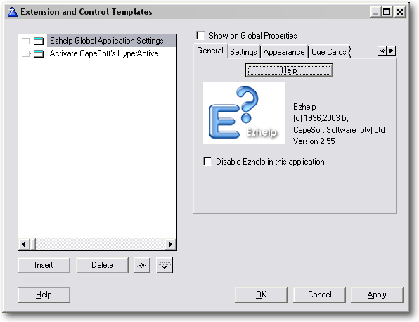 Extension and control templates screenshot